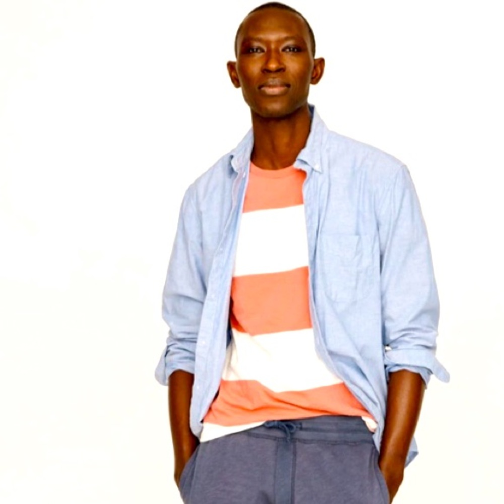J. Crew - Mens Garment Dyed Short Sleeved Slub Jersey Pocket Tee in Wide Stripe